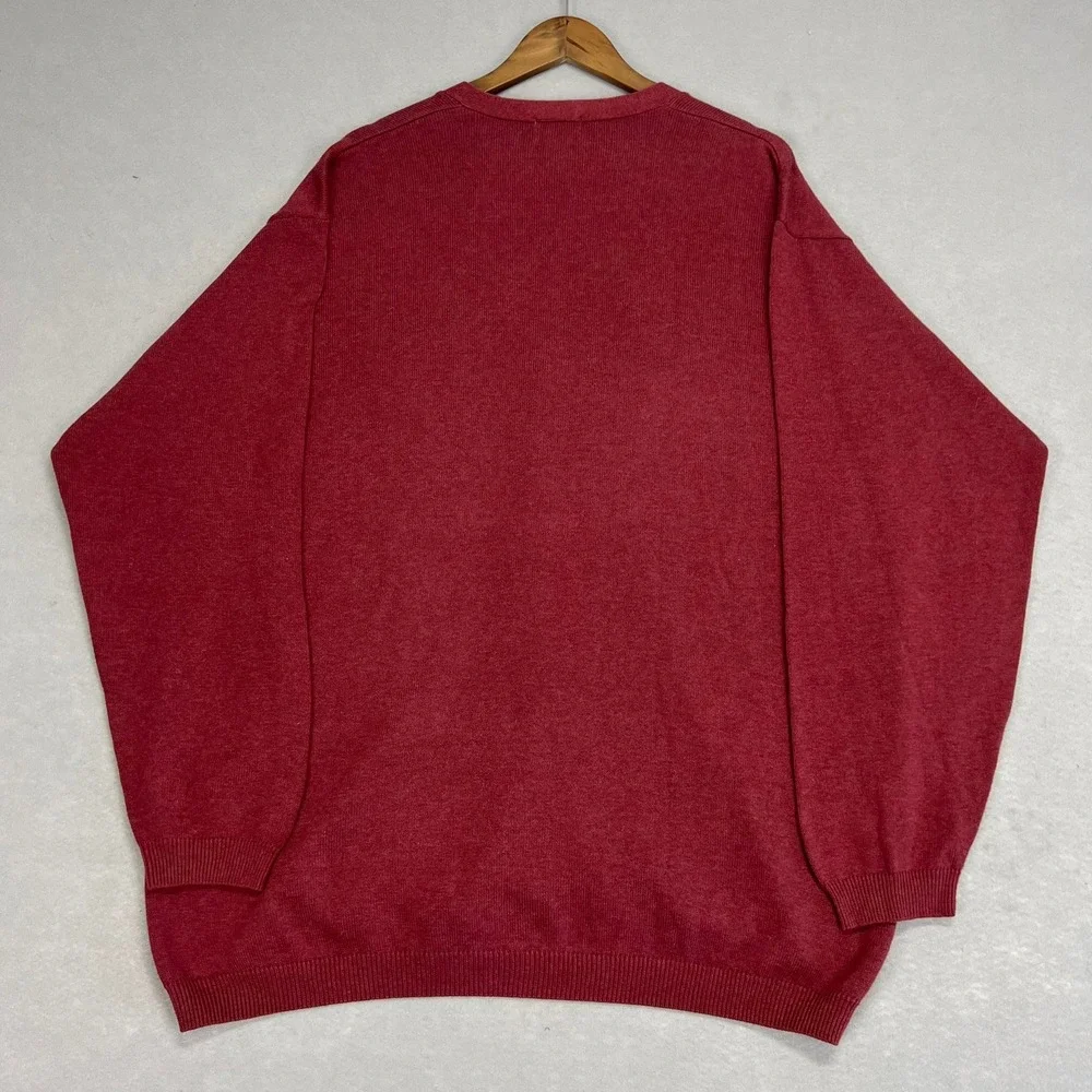 VTG LL Bean Sweater Men's 2XLT Tight Knit Cotton V-Neck Long Sleeve Red 90s